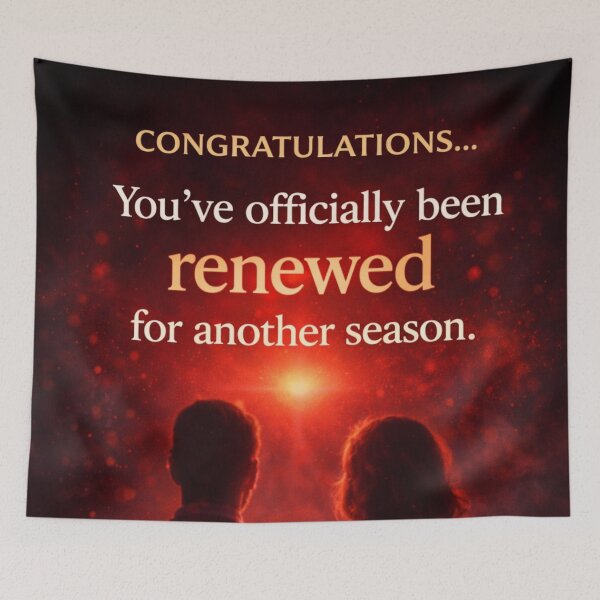 Artikelvorschau, Funny Anniversary Card – “Officially Renewed for Another Season” | TV Series Themed Relationship Anniversary Card entworfen und verkauft von Pooch & Print Co..