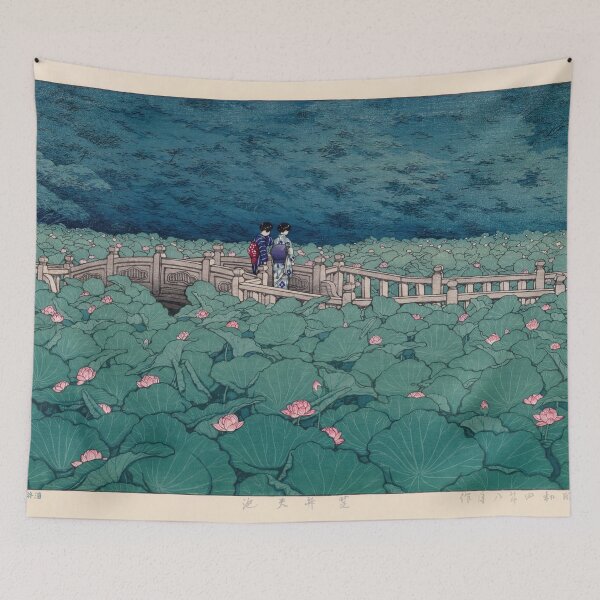 Item preview, Benten Pond Shiba by Hasui Kawase: Japanese Lotus Garden Fine Art Print designed and sold by artofuniverse.