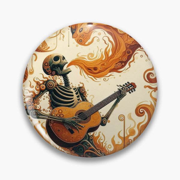 Item preview, Skeleton playing guitar in a surreal firescape designed and sold by 40degreesSouth.