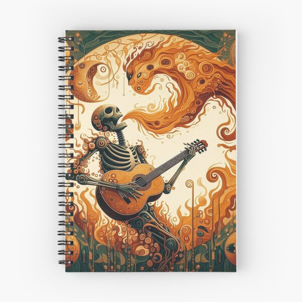 Item preview, Skeleton playing guitar in a surreal firescape designed and sold by 40degreesSouth.