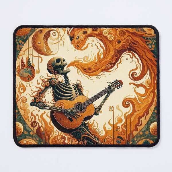 Item preview, Skeleton playing guitar in a surreal firescape designed and sold by 40degreesSouth.