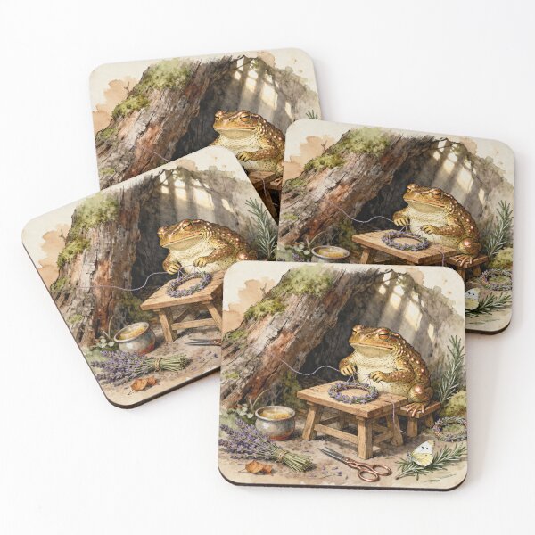 Item preview, Toad Making Wreath - Cottagecore Frog Art designed and sold by PictorialWhimsy.