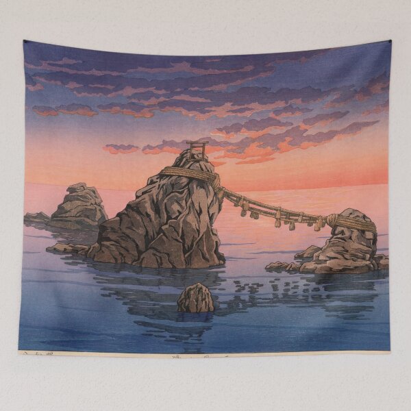 Item preview, Dawn at Futamigaura by Hasui Kawase: Japanese Coastal Shrine Poster designed and sold by artofuniverse.