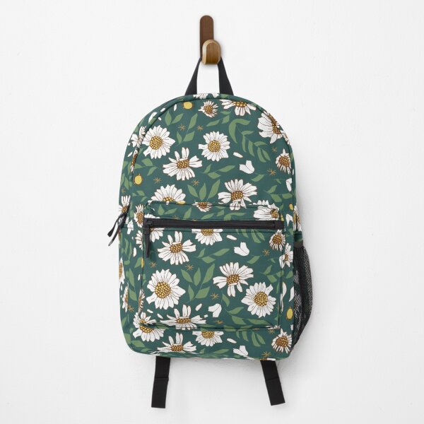 Item preview, Regular Daisies and Green Leaves on Emerald Background Drawing Vector Pattern designed and sold by rachelmcintyreart.