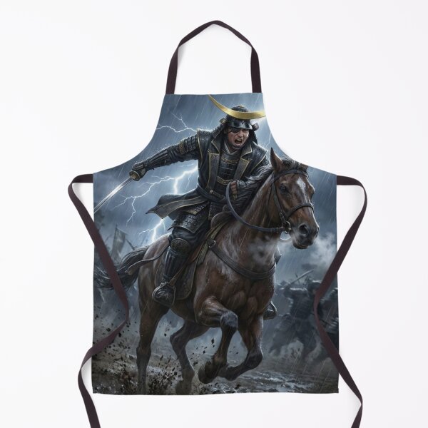Item preview, Date Masamune Inspired One-Eyed Dragon Samurai - Crescent Moon Helmet Storm Battle Art designed and sold by Mori-no-Akari.