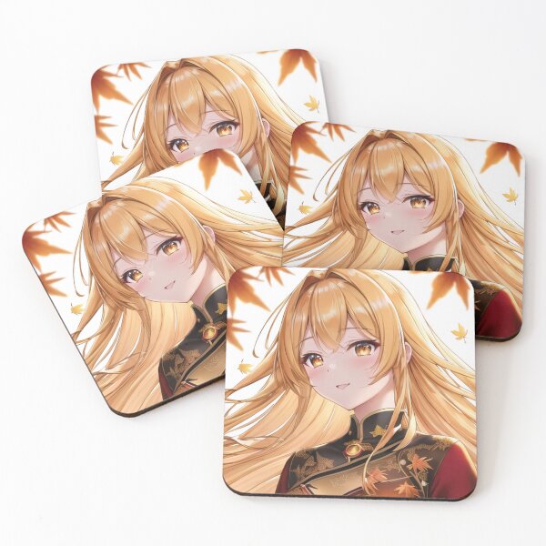 Item preview, A fair-haired beauty, her golden eyes brimming with warmth, amidst swirling crimson leaves designed and sold by Haru-Labo.