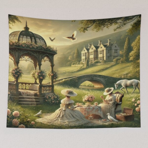 Item preview, Fairytale Manor Picnic - Storybook Tea Rose Garden Art designed and sold by ArtFreshStudio.