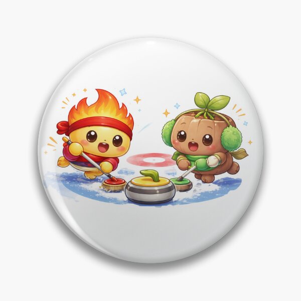 Item preview, Cute Fire and Sprout Characters Playing Curling – Winter Sports Hanjas Dungi Illustration designed and sold by Moonya26.
