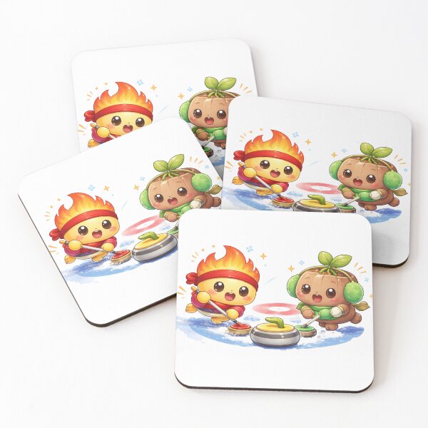 Item preview, Cute Fire and Sprout Characters Playing Curling – Winter Sports Hanjas Dungi Illustration designed and sold by Moonya26.