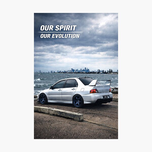 Item preview, Mitsubishi Evo 9 Apex Silver poster OUR SPIRIT OUR EVOLUTION designed and sold by TheMitsuGuy.
