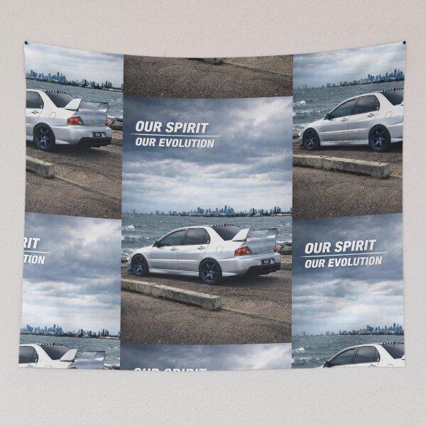 Item preview, Mitsubishi Evo 9 Apex Silver poster OUR SPIRIT OUR EVOLUTION designed and sold by TheMitsuGuy.