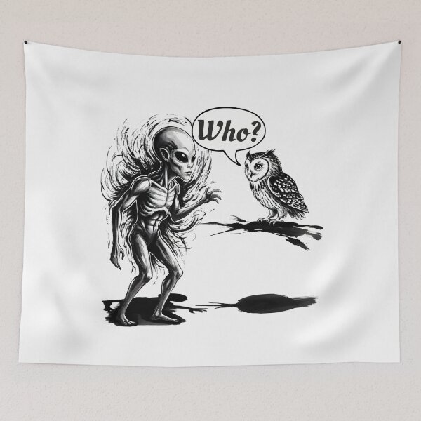 Item preview, Who? Alien & Owl Funny Pop Art T-Shirt Sarcasm designed and sold by Animal Xeno Circus.