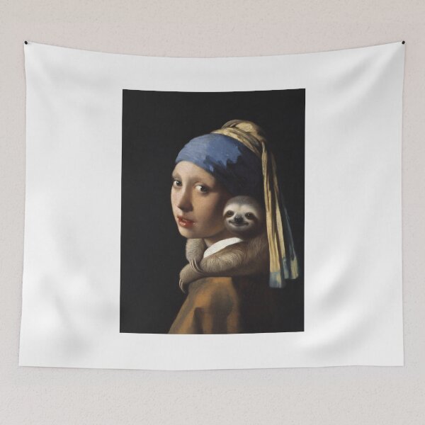 Item preview, Girl with a Pearl Earring Sloth Parody Pop Art T-Shirt designed and sold by Animal Xeno Circus.
