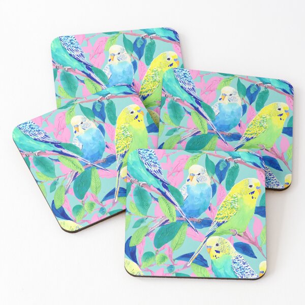 Item preview, Preppy budgies watercolor and markers painting designed and sold by SophieClimaArt.