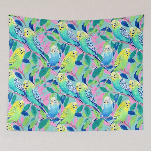 Item preview, Preppy budgies watercolor and markers painting designed and sold by SophieClimaArt.