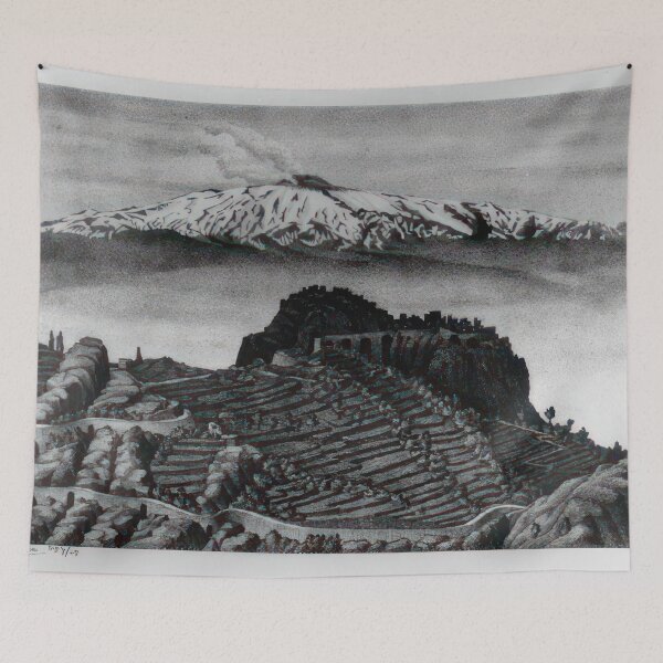 Item preview, Castel Mola and Mount Etna, Sicily (December 1932)   1932 - Maurits Cornelis Escher  designed and sold by nebelimr.