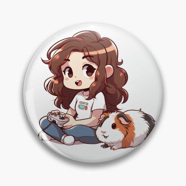 Item preview, Gamer Girl with Her Guinea Pig – Cute Kawaii Illustration designed and sold by EchosDeVie.