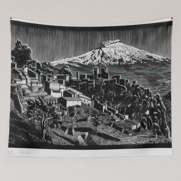 Item preview, Cesarò and Mount Etna   1933 - Maurits Cornelis Escher  designed and sold by nebelimr.