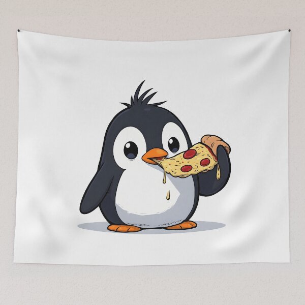 Item preview, Cute Penguin Eating Pizza – Funny Food Lover Cartoon designed and sold by Karolina’s Cozy Creations.