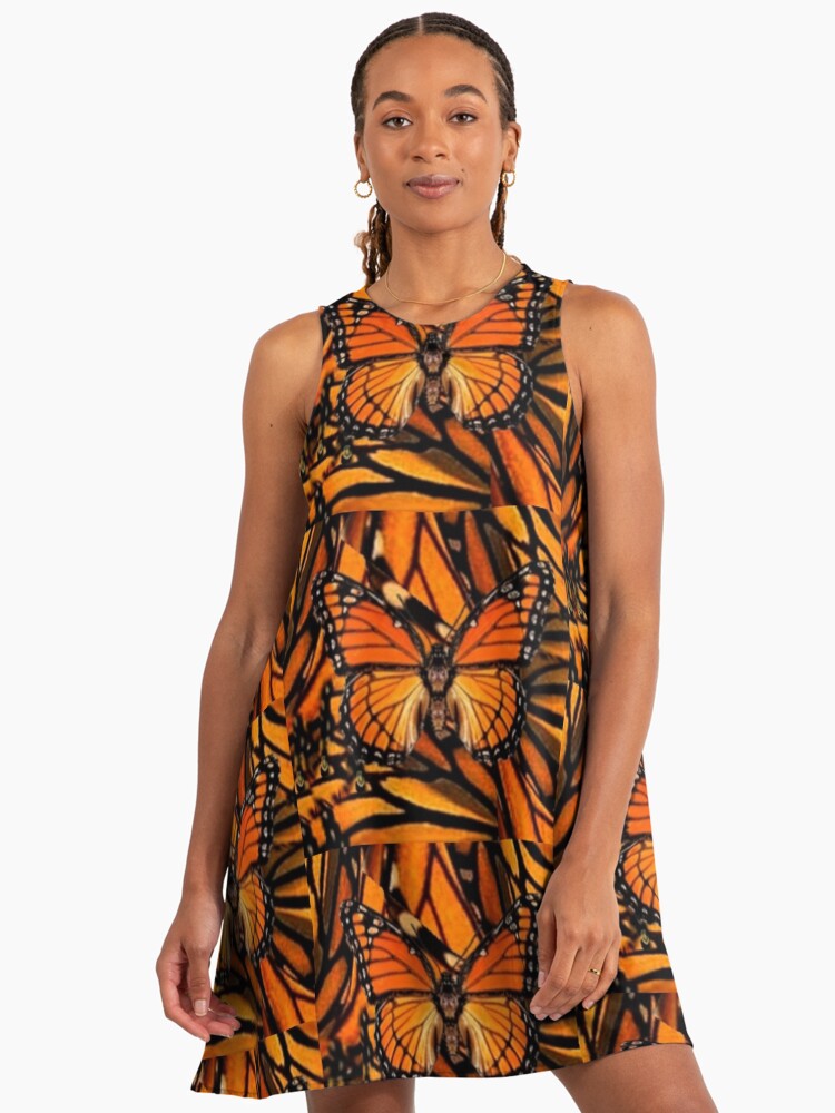 Orange Monarch Butterfly Patterned Artwork Butterfly A-Line Dress