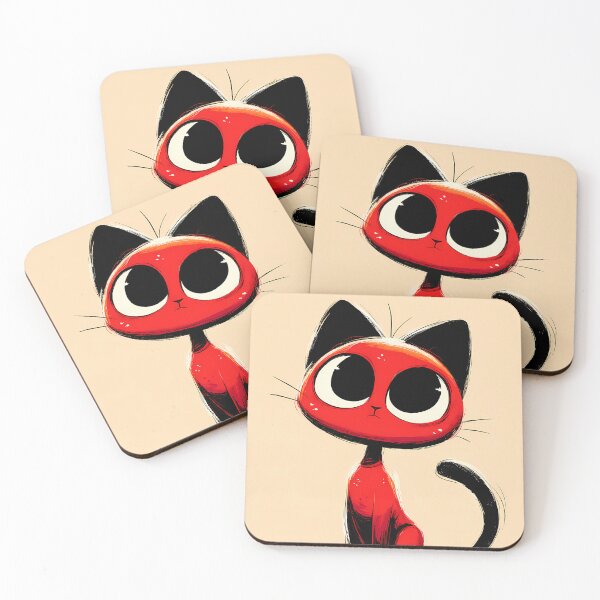 Item preview, red cartoon cat with big eyes designed and sold by WhimsyArt ○ byGTL.