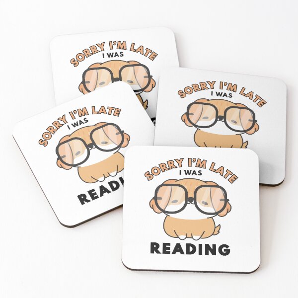 Item preview, Sorry I’m Late I Was Reading Cute Funny Dog Typography Design for Book Lovers – Kawaii Puppy with Glasses Illustration designed and sold by droolingdreams.