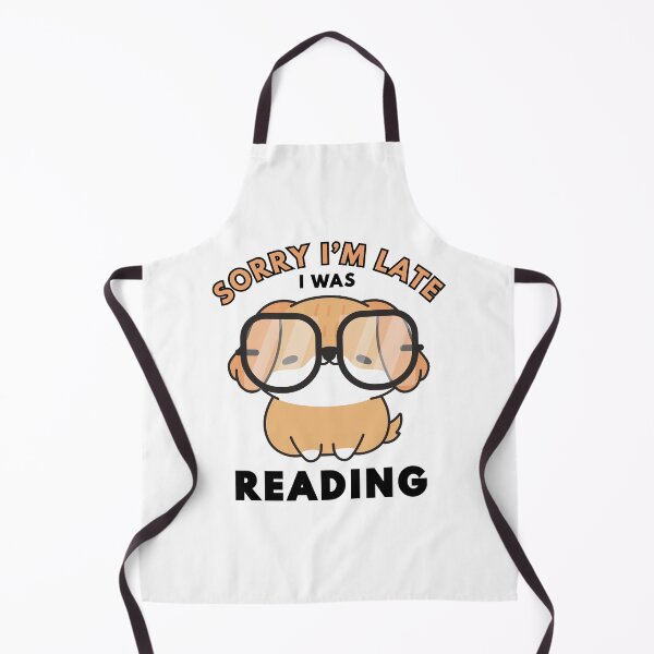 Item preview, Sorry I’m Late I Was Reading Cute Funny Dog Typography Design for Book Lovers – Kawaii Puppy with Glasses Illustration designed and sold by droolingdreams.
