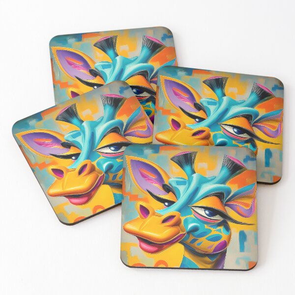 Item preview, Abstract portrait of a giraffe in bright colors designed and sold by WhimsyArt ○ Studio.