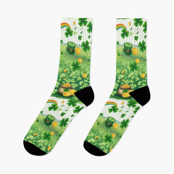 Item preview, Seamless St. Patrick's Day Field with Gold Shamrocks and Rainbow designed and sold by UnhingedBird.