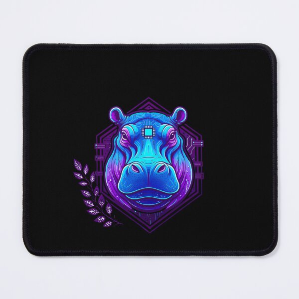Item preview, Cyber Hippo Futuristic Tech Art - Neon Circuit Hippo Head Illustration designed and sold by AbulailArt.