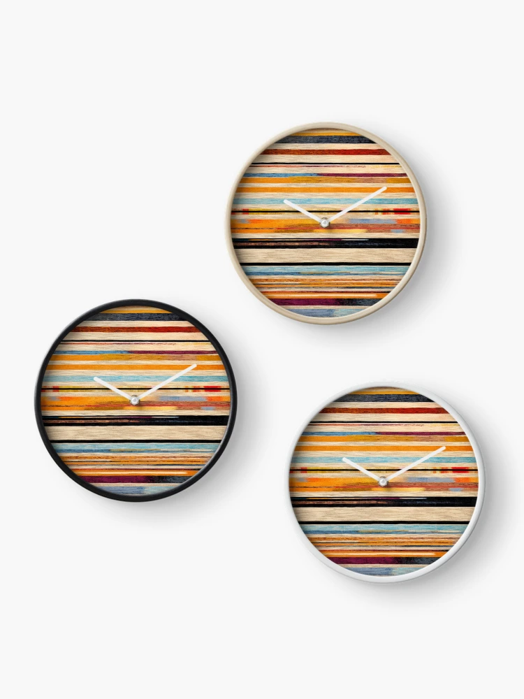 Thumbnail 3 of 4, Clock, Moroccan Rug Stripes Pattern designed and sold by GrinGalore.