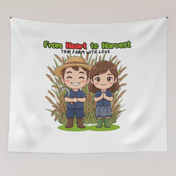 Item preview, Thailand Farmer Harvest Happiness – From Heart to Harvest Cute Thai Rice Field Illustration designed and sold by Beeform.