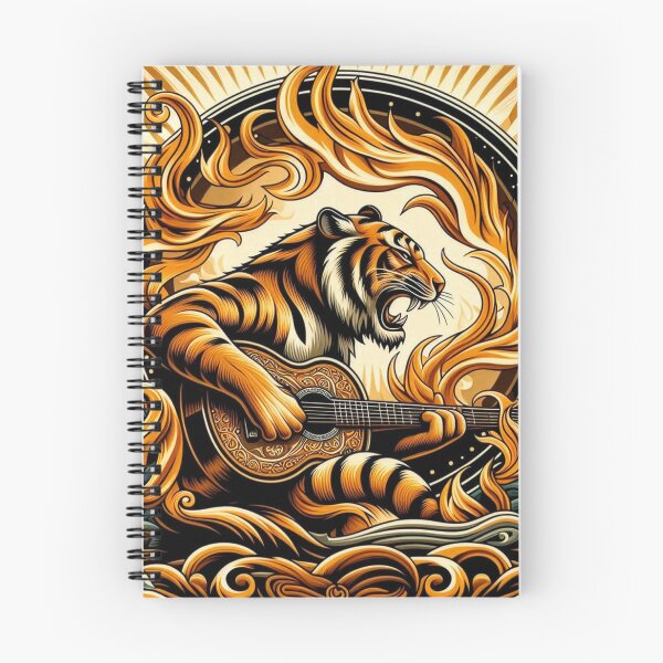 Item preview, Guitar playing Tiger in flaming ring with vintage look designed and sold by 40degreesSouth.