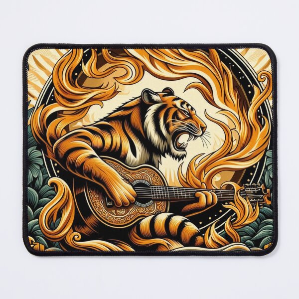 Item preview, Guitar playing Tiger in flaming ring with vintage look designed and sold by 40degreesSouth.