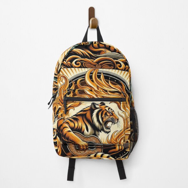 Item preview, Guitar playing Tiger in flaming ring with vintage look designed and sold by 40degreesSouth.