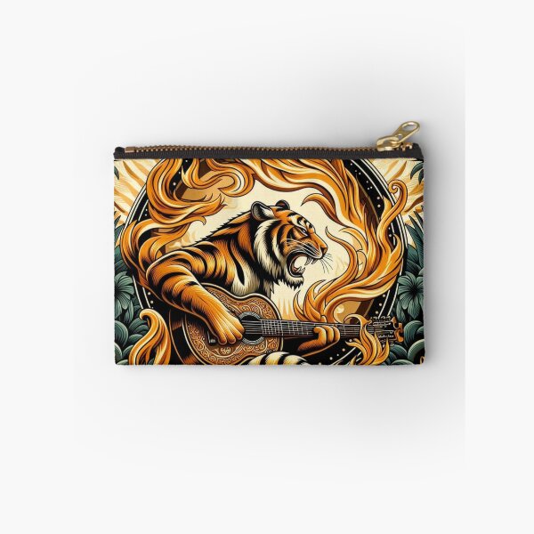 Item preview, Guitar playing Tiger in flaming ring with vintage look designed and sold by 40degreesSouth.