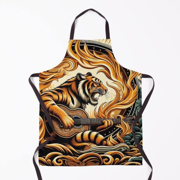 Item preview, Guitar playing Tiger in flaming ring with vintage look designed and sold by 40degreesSouth.