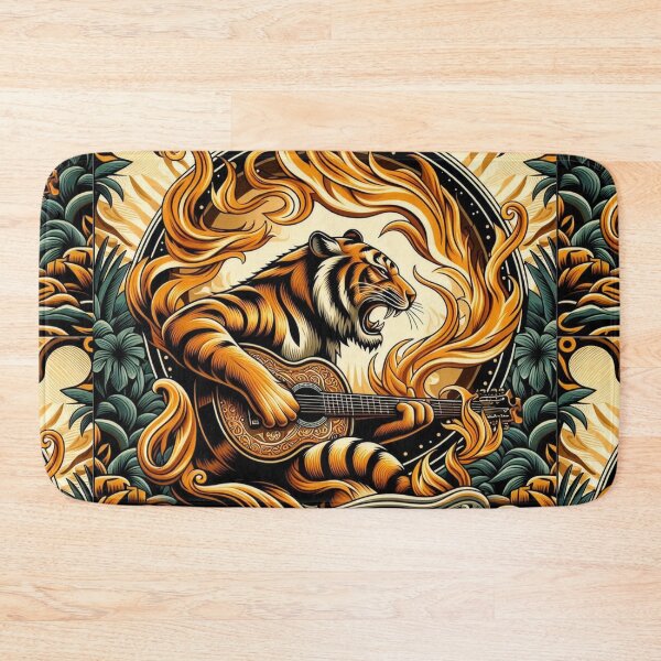 Item preview, Guitar playing Tiger in flaming ring with vintage look designed and sold by 40degreesSouth.