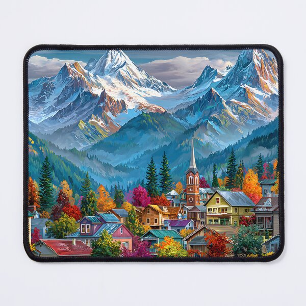 Item preview, Breathtaking Mountain View with Colorful Village Scene designed and sold by Artessie.