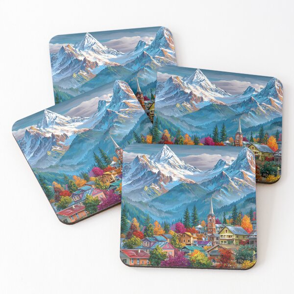 Item preview, Breathtaking Mountain View with Colorful Village Scene designed and sold by Artessie.