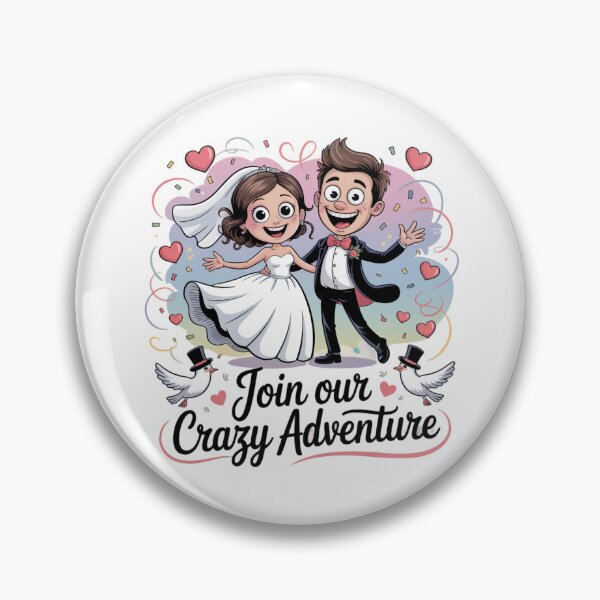 Item preview, Join Our Crazy Adventure - Fun Cartoon Bride & Groom Wedding Illustration designed and sold by Midnight Veil Designs.