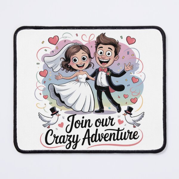Item preview, Join Our Crazy Adventure - Fun Cartoon Bride & Groom Wedding Illustration designed and sold by Midnight Veil Designs.