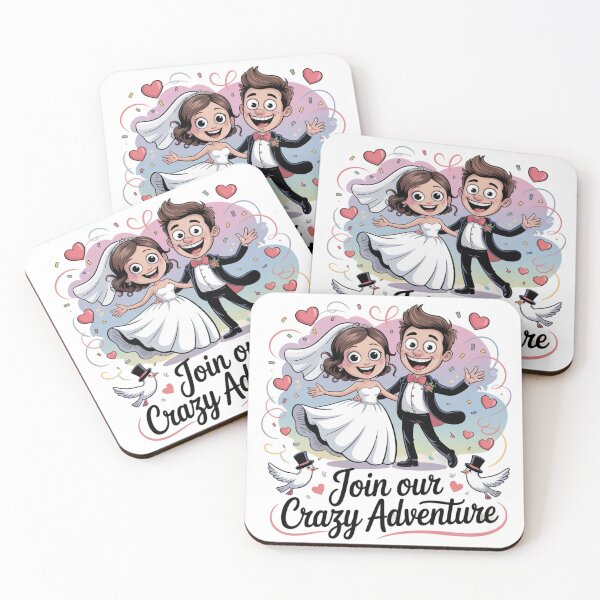 Item preview, Join Our Crazy Adventure - Fun Cartoon Bride & Groom Wedding Illustration designed and sold by Midnight Veil Designs.