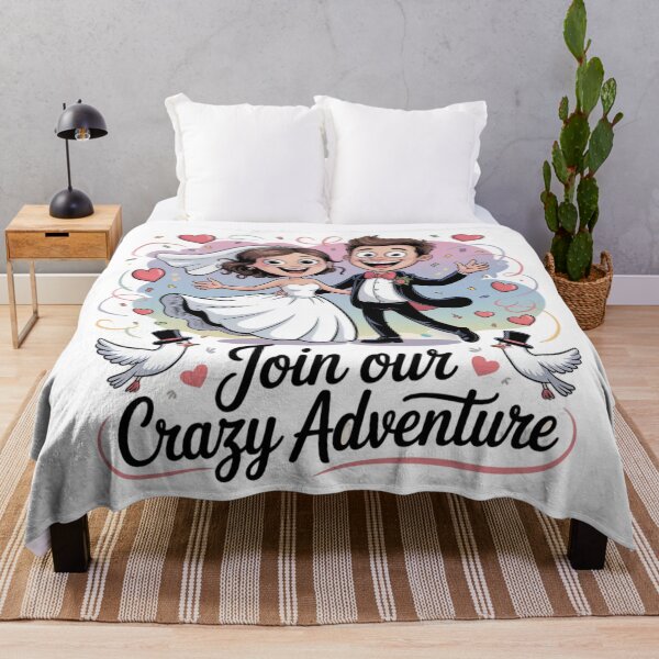 Item preview, Join Our Crazy Adventure - Fun Cartoon Bride & Groom Wedding Illustration designed and sold by Midnight Veil Designs.