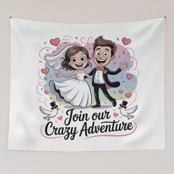 Item preview, Join Our Crazy Adventure - Fun Cartoon Bride & Groom Wedding Illustration designed and sold by Midnight Veil Designs.