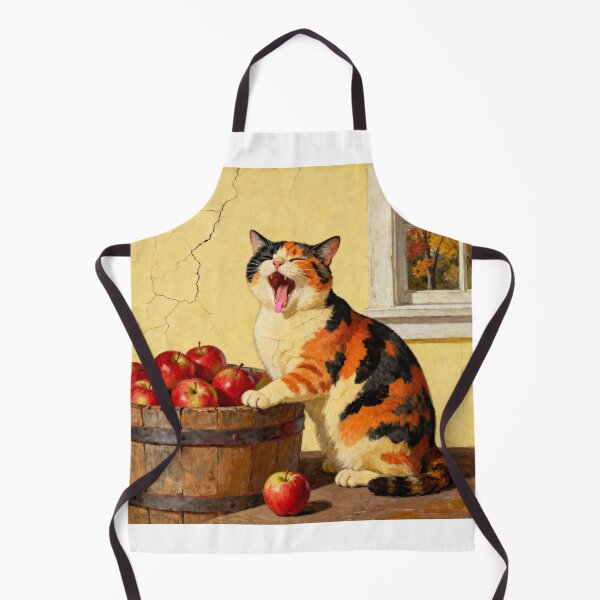Item preview, Yawning Cat Folk Art - Primitive Autumn Portrait designed and sold by PictorialWhimsy.