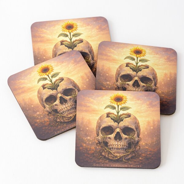 Item preview, Growth Through Cracks | Sunflower Skull Botanical Gothic Art designed and sold by Artist Bishhnu Banerji.