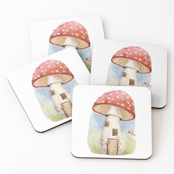 Item preview, Mushroom Fairy House watercolor painting designed and sold by IndigoRavenArt.