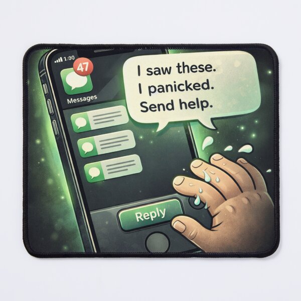 Item preview, Unread Messages Panic | Anxiety Phone Text Meme Illustration designed and sold by Artist Bishhnu Banerji.