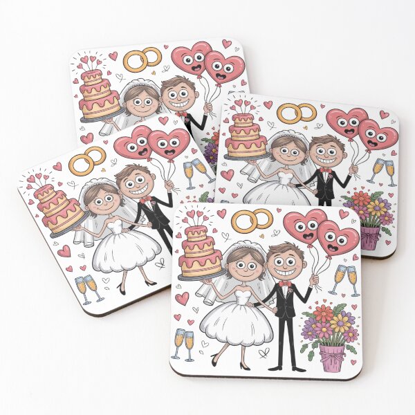 Item preview, Big-Eyed Bride & Groom Celebration - Fun Cartoon Wedding with Cake & Champagne designed and sold by Midnight Veil Designs.